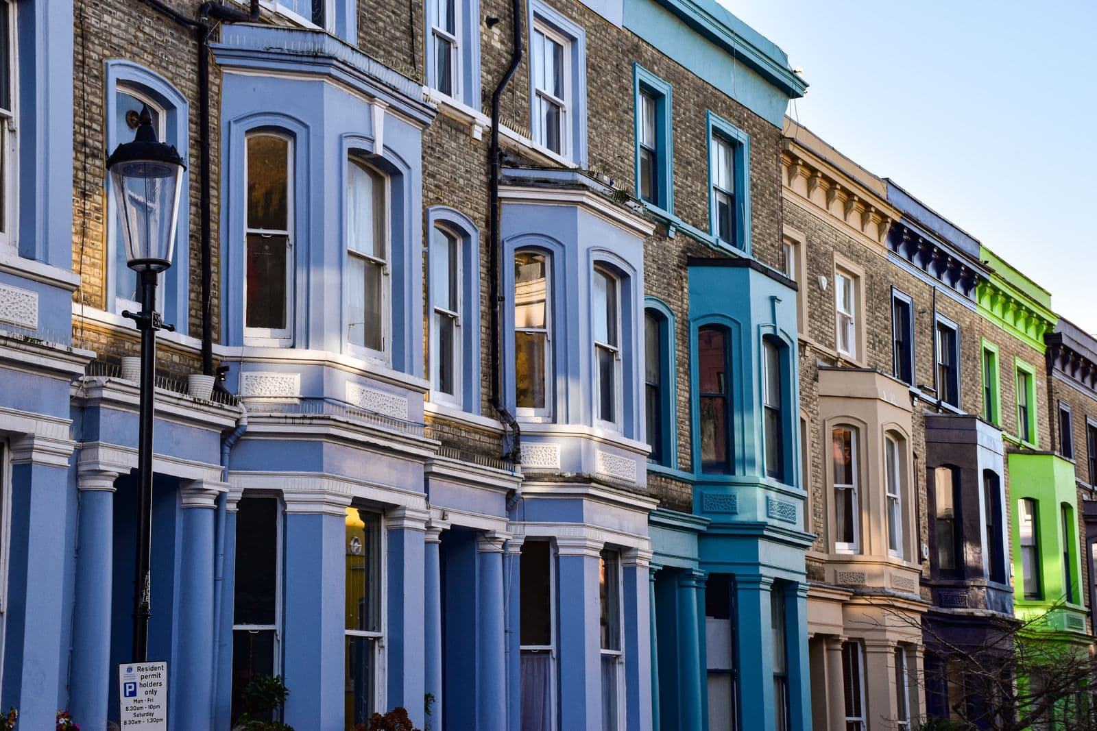 Vibrant Victorian townhouses in a row
