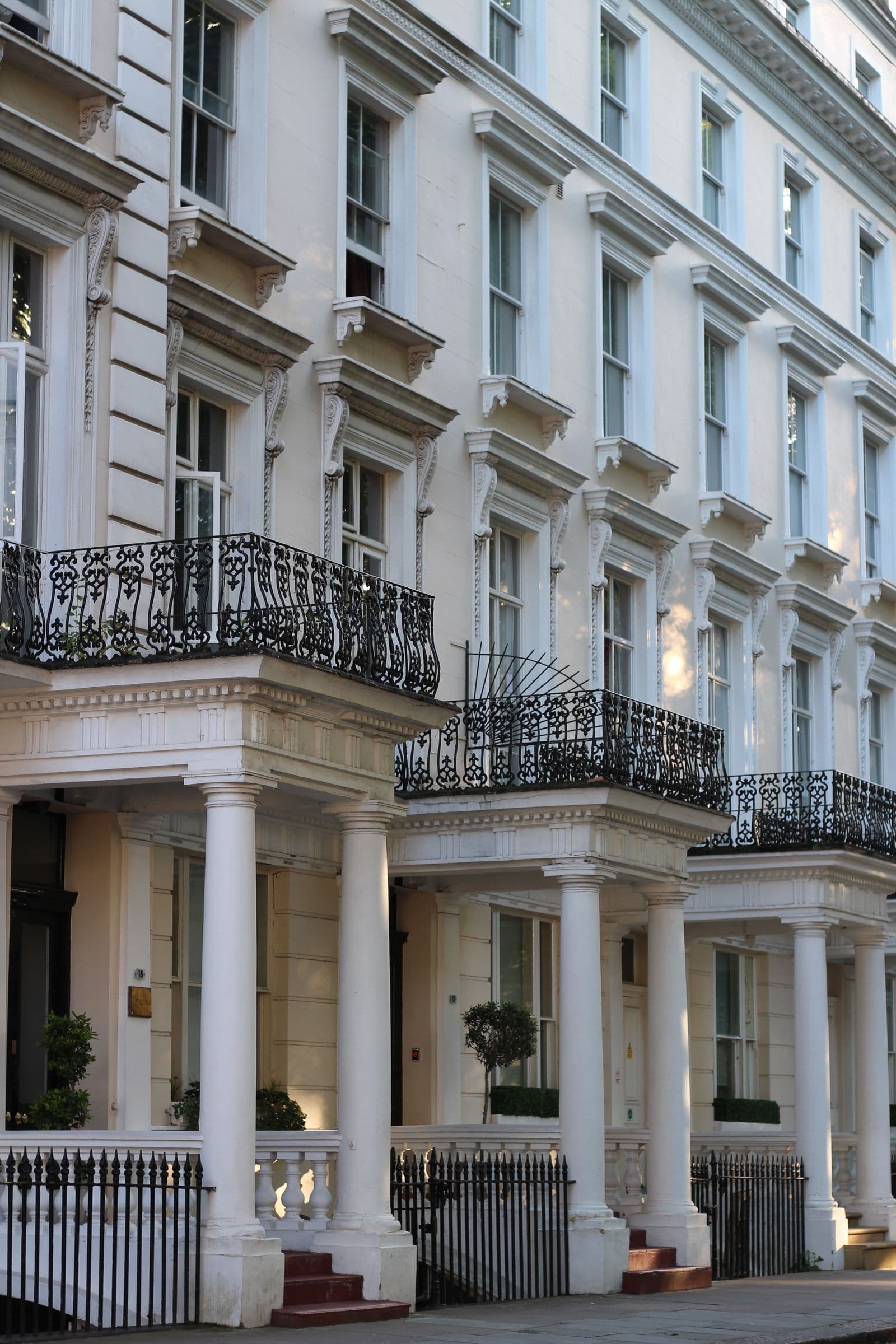 Georgian townhouses with ornate balconies