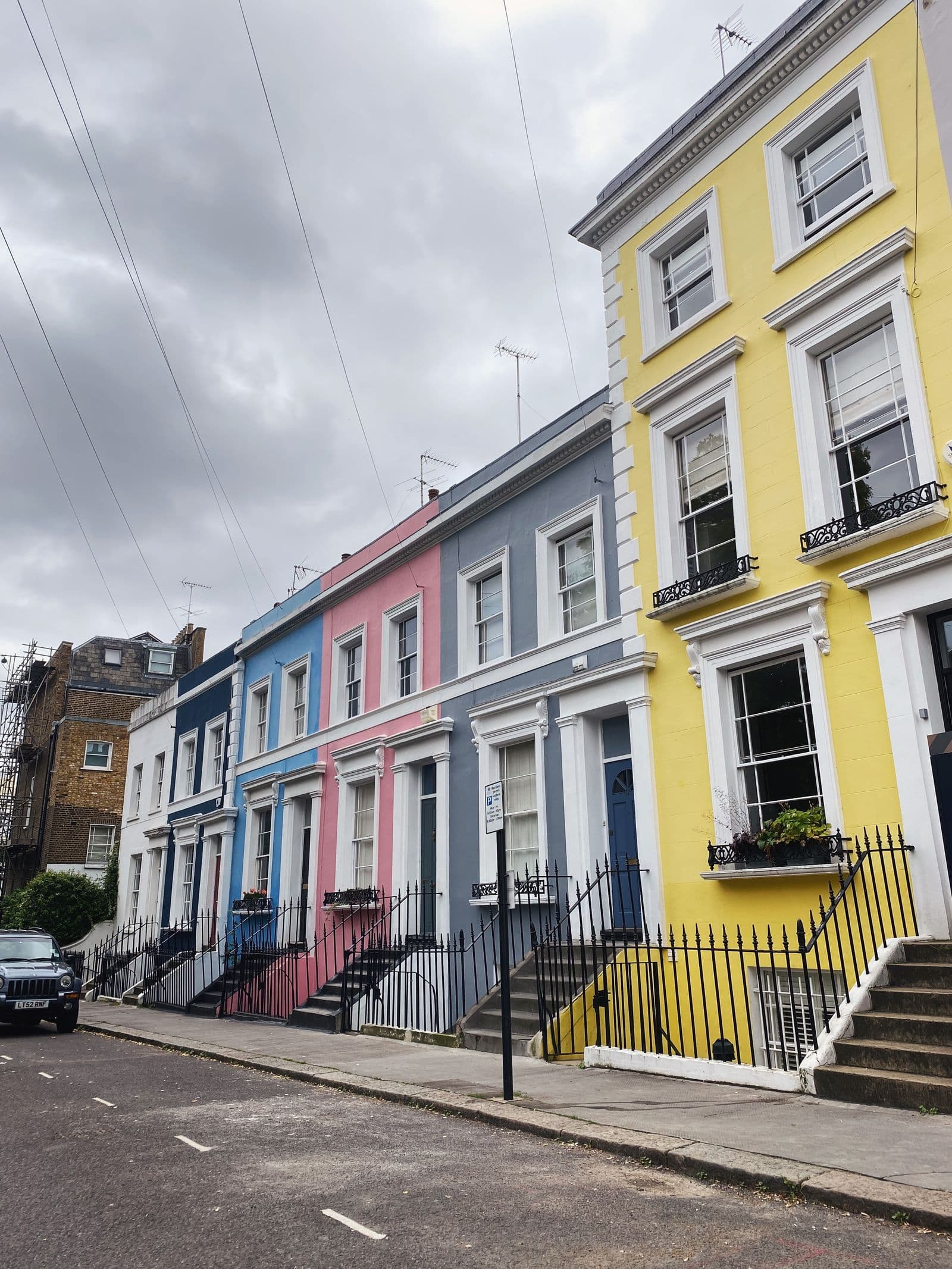 Colourful terraced houses on a street