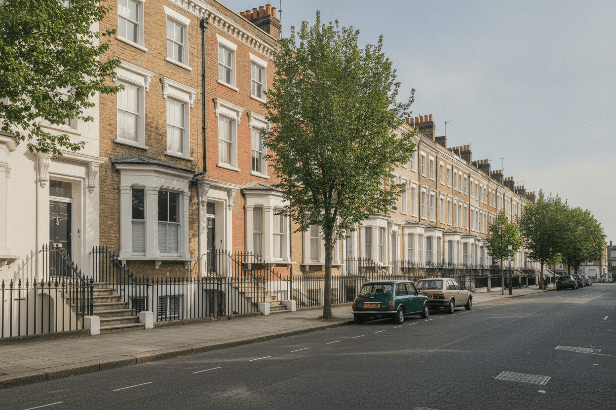 Row of terraced Victorian houses on a London street