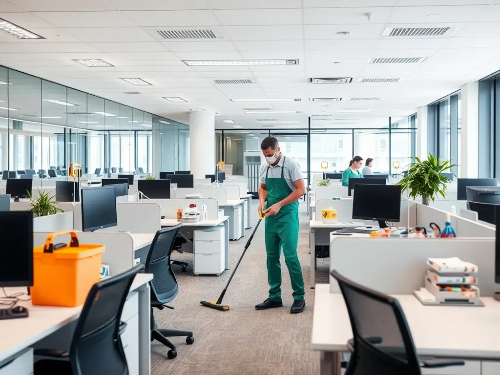 A photo showing a sanitized office space, highlighting the cleanliness and hygiene of the environment after a commercial deep cleaning service.